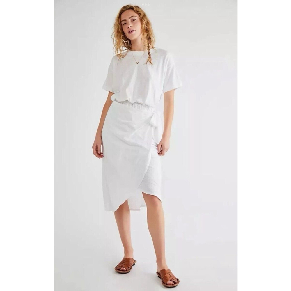Free People Leila Midi Dress Size XS White Short Sleeve Tie Waist
